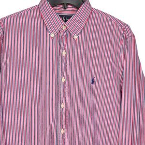 Ralph Lauren Mens XL 17 Custom Fit Striped Button Down Shirt Pink/Red Blue White